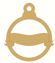 round bauble with ribbon across middle