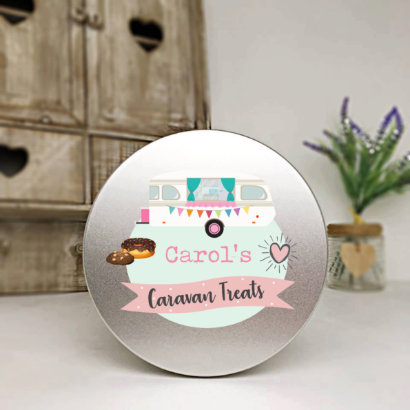 pink caravan treats - silver tin