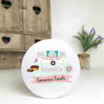 pink caravan treats - white tin