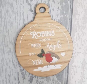 4mm Oak Veneer Printed Bauble - Robins Appear