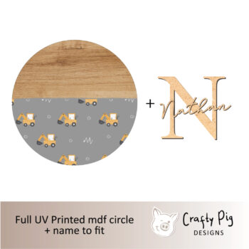 Printed Wood Effect Circle with half Digger Pattern Design with Letter and Name