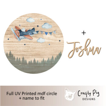 Printed Wood Effect Circle - Plane Design with name