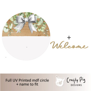 Printed Foliage with Hessian Bow Circle - Oak Wood effect - with word