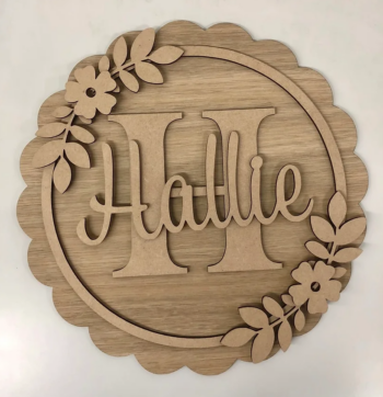 3mm mdf or Oak Veneer Scalloped Initial Plaque