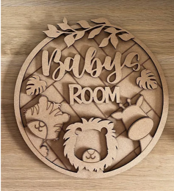 3mm mdf or 4mm Oak Veneer Jungle Friends Name Plaque