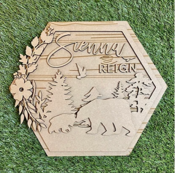 3mm mdf Bears Hexagon Name Plaque