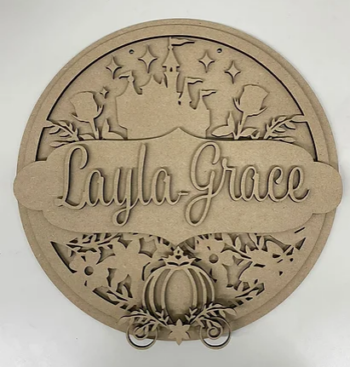 3mm mdf Princess Castle Floral Name Plaque