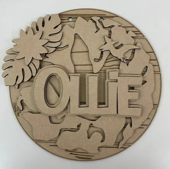 3mm mdf Dinosaur Mud Footprint Name Plaque