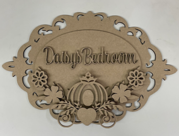 3mm mdf Princess Carriage Oval Name Plaque