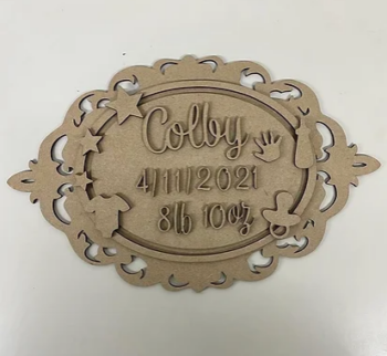 3mm mdf Memory Box Topper with name, date and weight