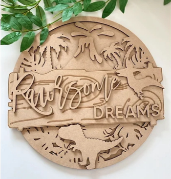 3mm mdf Rawrsome Dreams Dinosaur Circular Plaque