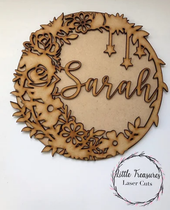 3mm mdf Personalised Flower Moon Hoop