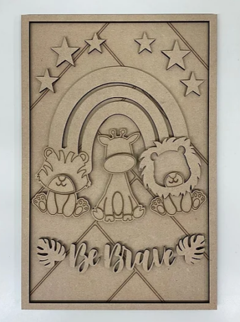 3mm mdf Rectangular Jungle Animals & Rainbow Plaque