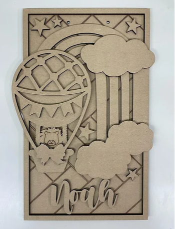 3mm mdf Rectangular Animal Hot Air Balloon Plaque