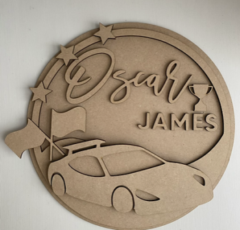 3mm mdf Multi-Names Race Car Plaque