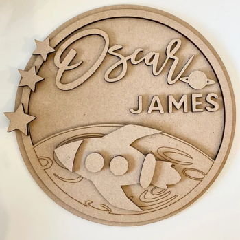 3mm mdf Multi-Names Rocket Moon Plaque