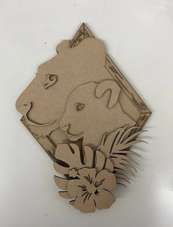 3mm mdf Lioness and Cub Safari Animal & Leaves Plaque