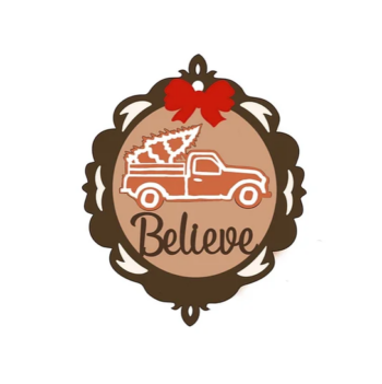 3mm mdf Gingerbread Truck Believe Bauble