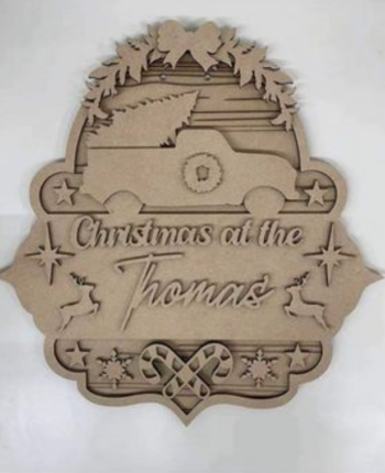 3mm mdf Fancy Shape Christmas at Sign with Truck