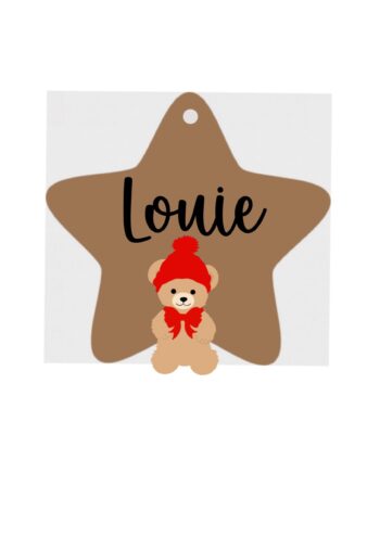 3mm mdf Personalised Star and Teddy with Hat Bauble