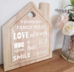 family rules house shaped board